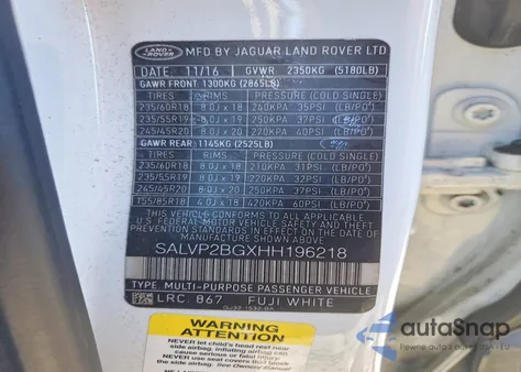 2017 Land Rover Range Rover Evoque Se z USA, uszkodzony, nr VIN SALVP2BGXHH196218